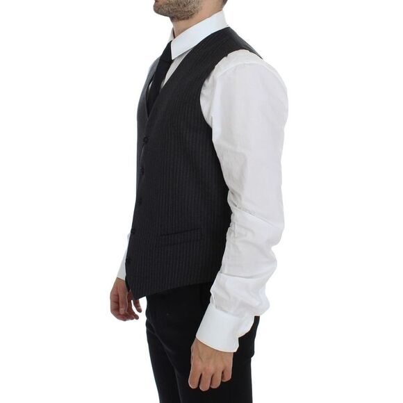 Dolce & Gabbana Gray Striped Wool Single Breasted Men's Vest